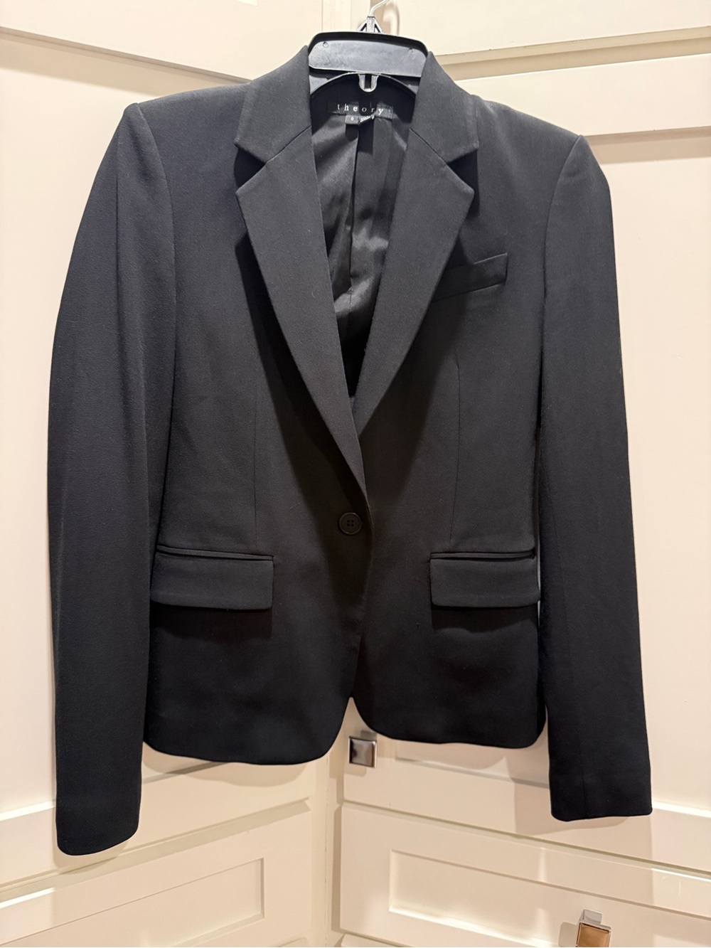 Theory Classic Single Button Black Blazer wool blend size 0